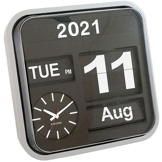 Karlsson Big Flip Wall Clock, Black/Silver
