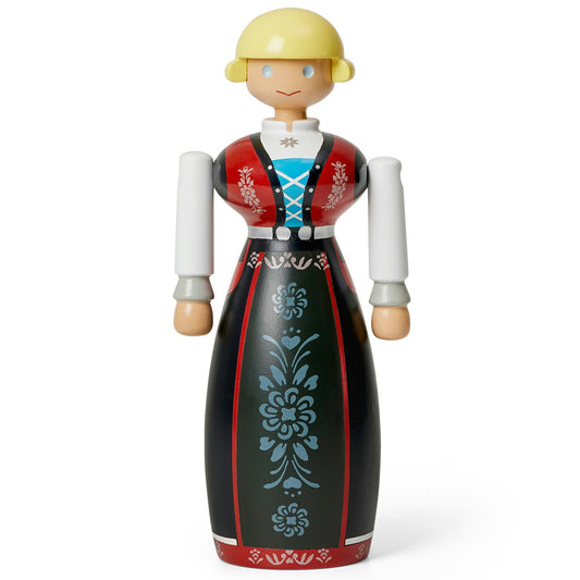Kay Bojesen Norsk Bunad-Kvinna Holzfigur, Schwarz/Rot / Weiß